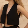 Lniany top V Bow - Black