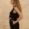 Lniany top V Bow - Black