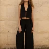 Lniany top V Bow - Black