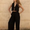 Lniane spodnie Essence - Black