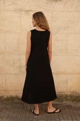 Lniana sukienka Midi V Harmony - Black