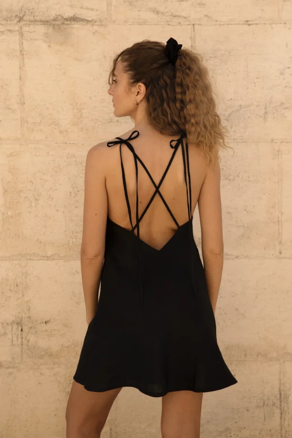 Lniana sukienka Mini Bloom - Black