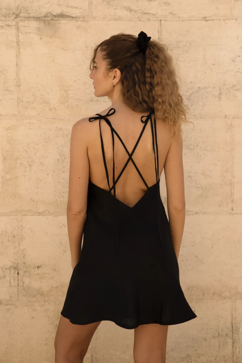 Lniana sukienka Mini Bloom - Black