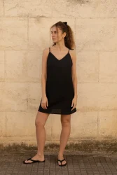 Lniana sukienka Mini Bloom - Black