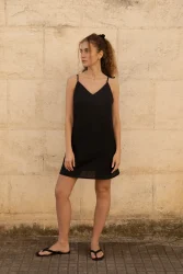 Lniana sukienka Mini Bloom - Black