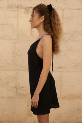 Lniana sukienka Mini Bloom - Black