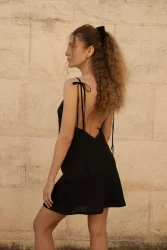 Lniana sukienka Mini Bloom - Black