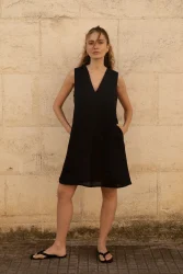 Lniana sukienka Mini V Harmony - Black