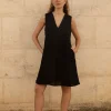 Lniana sukienka Mini V Harmony - Black