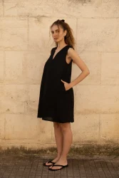 Lniana sukienka Mini V Harmony - Black