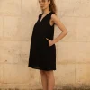 Lniana sukienka Mini V Harmony - Black
