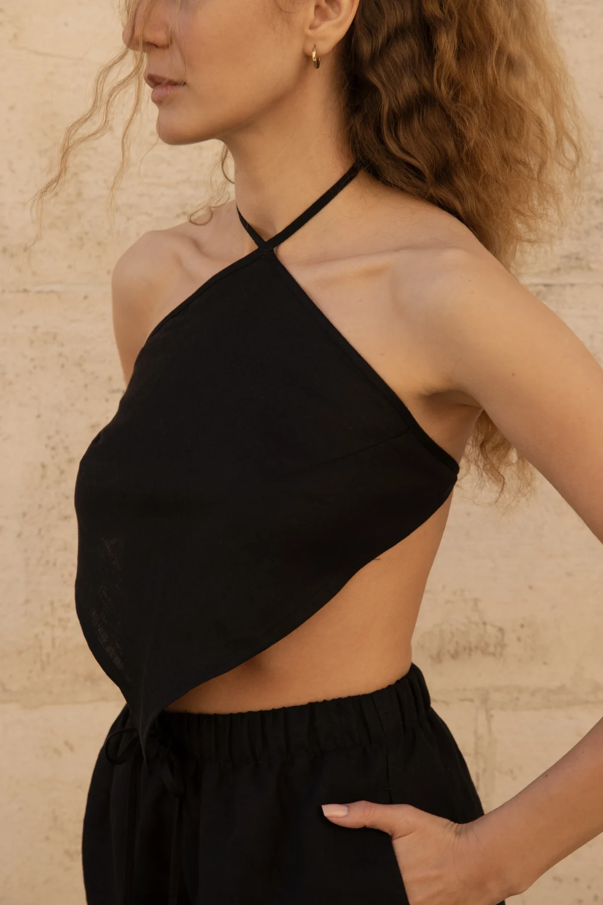 Lniany top Rhombus - Black