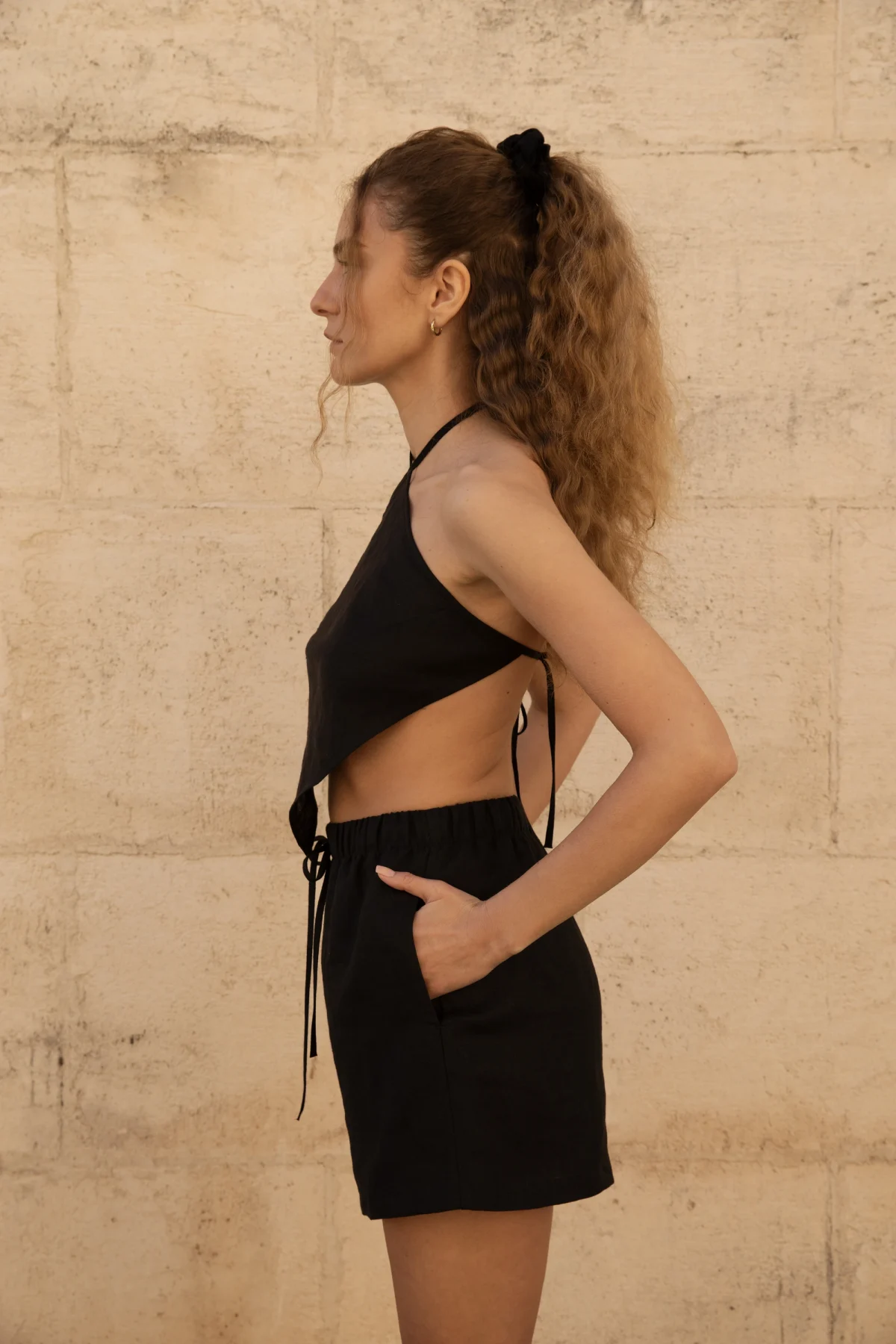 Lniany top Rhombus - Black