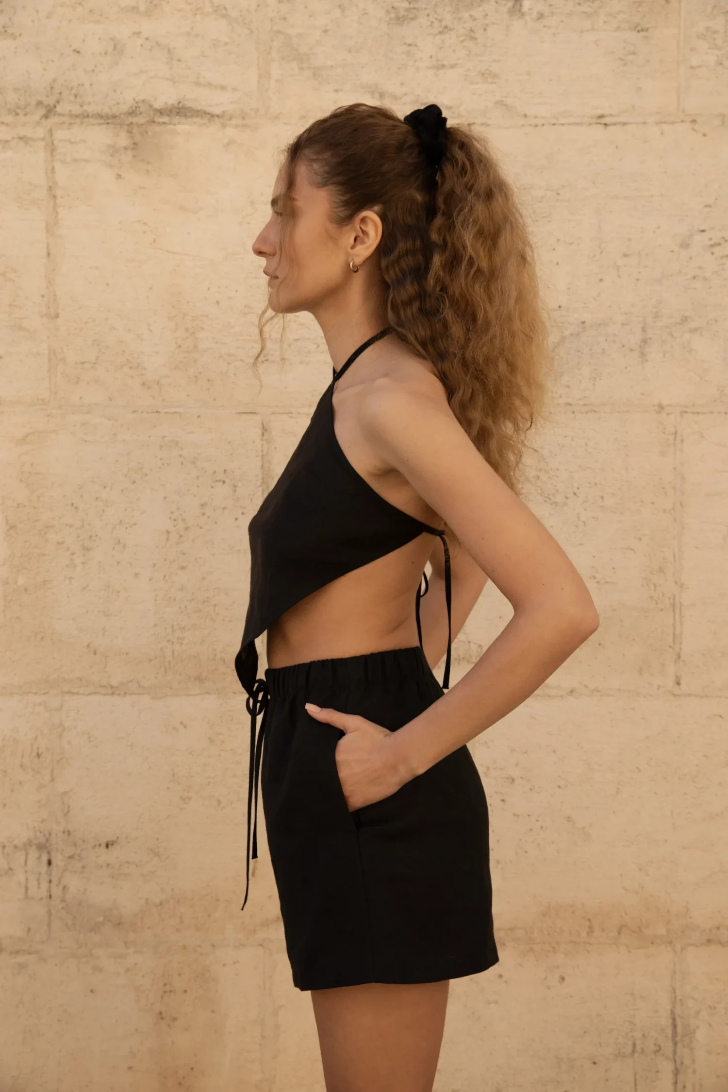 Lniany top Rhombus - Black