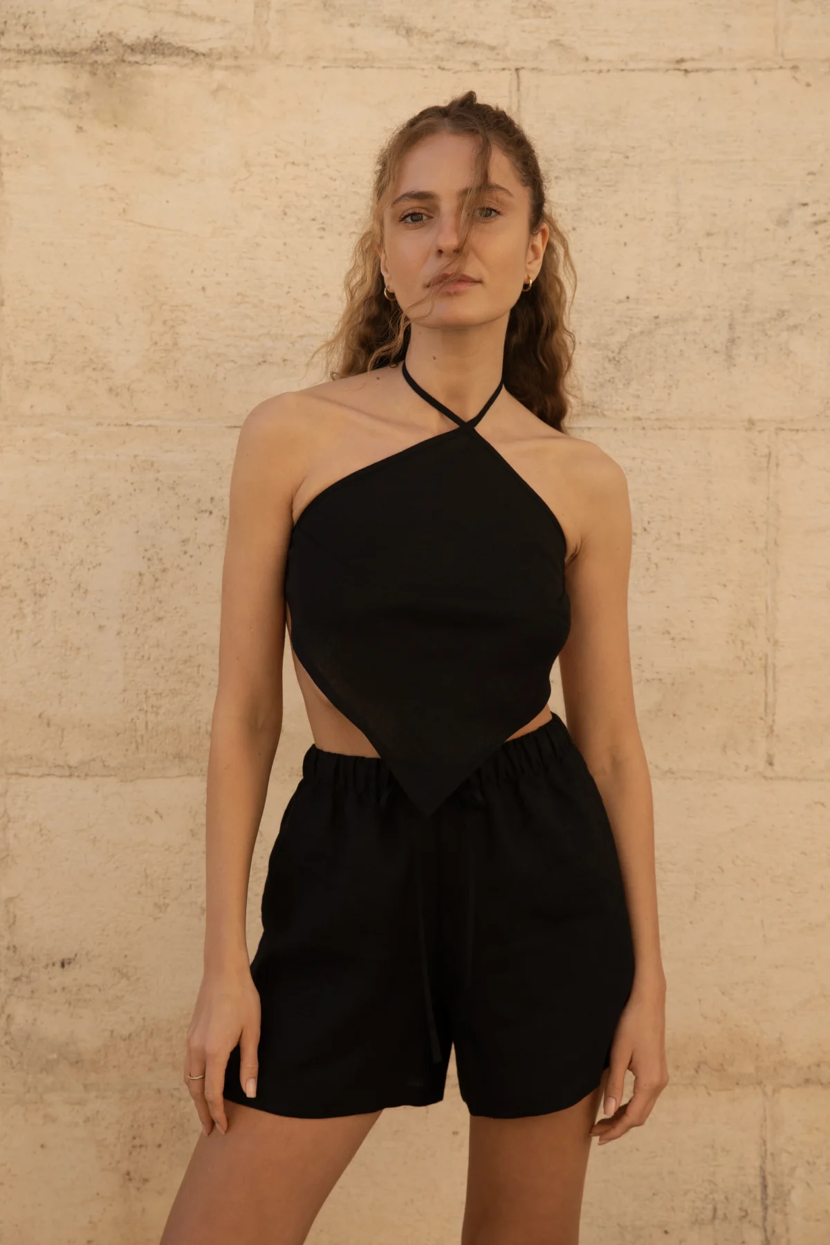 Lniany top Rhombus - Black