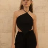 Lniany top Rhombus - Black