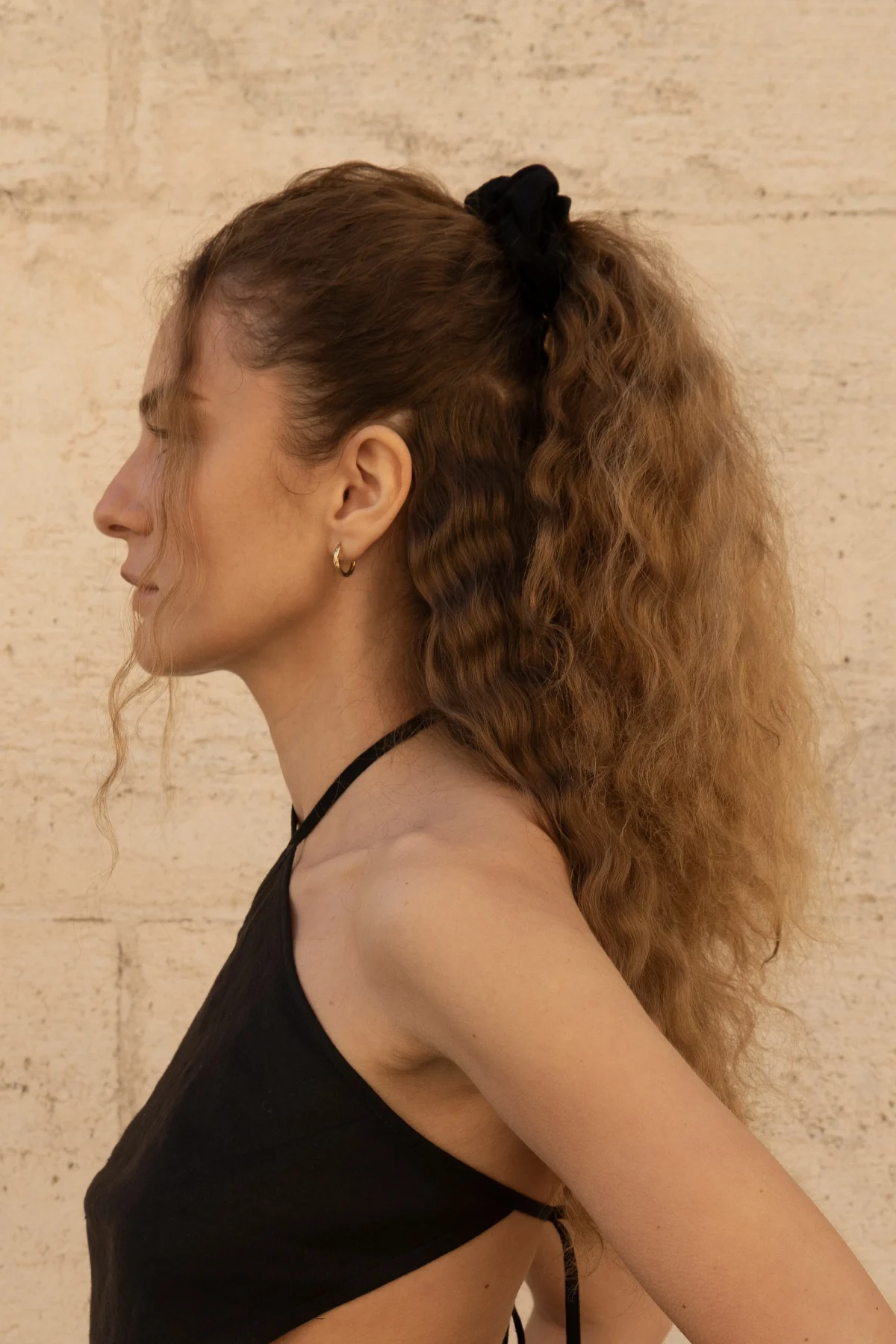 Lniana gumka Scrunchie - Black