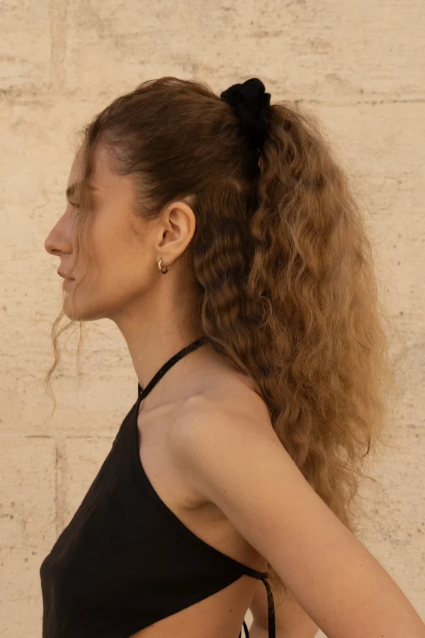 Lniana gumka Scrunchie - Black