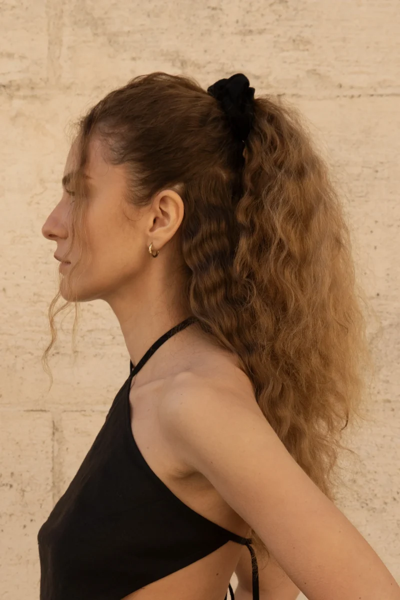 Lniana gumka Scrunchie - Black