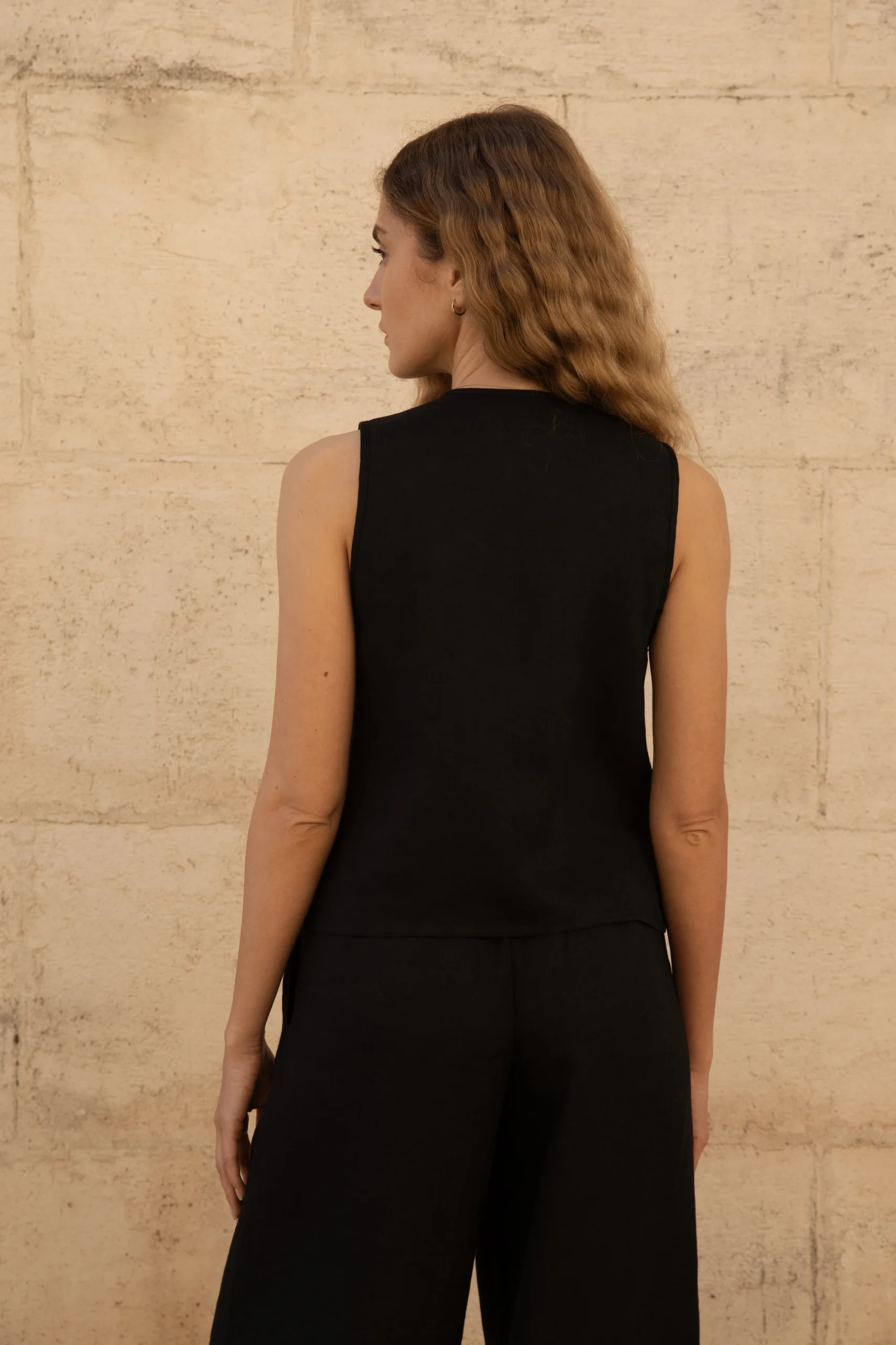Lniana bluzka V Bow - Black