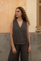 Lniana bluzka V Harmony - Dark Grey