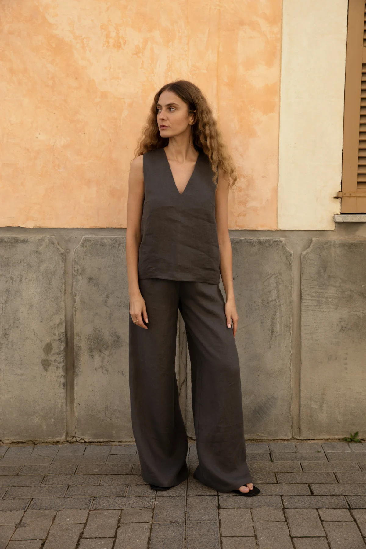 Lniana bluzka V Harmony - Dark Grey