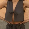 Lniany top V Bow - Dark Grey