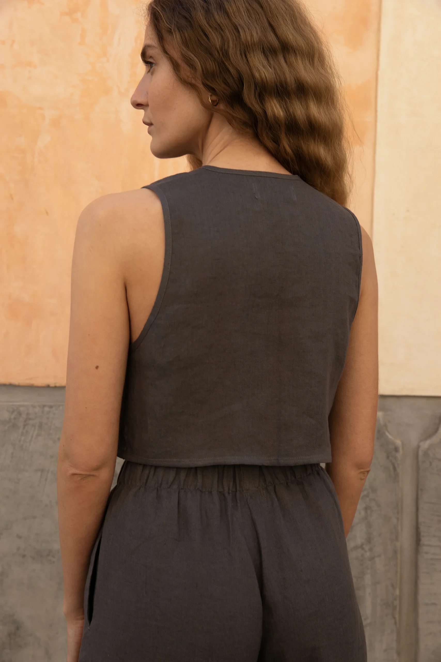 Lniany top V Bow - Dark Grey