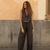 Lniany top V Bow - Dark Grey