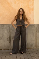 Lniane spodnie Essence - Dark Grey