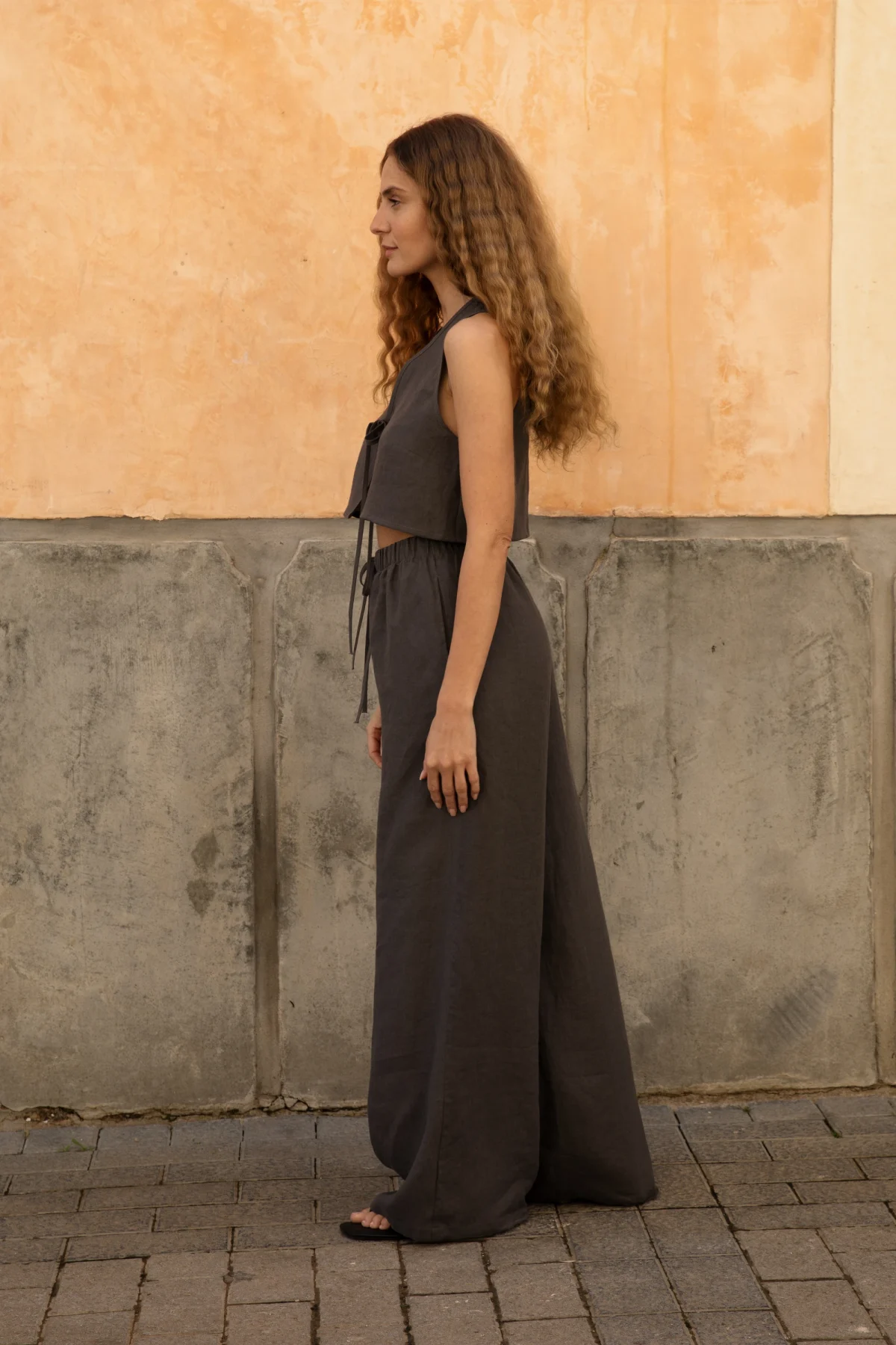 Lniane spodnie Essence - Dark Grey