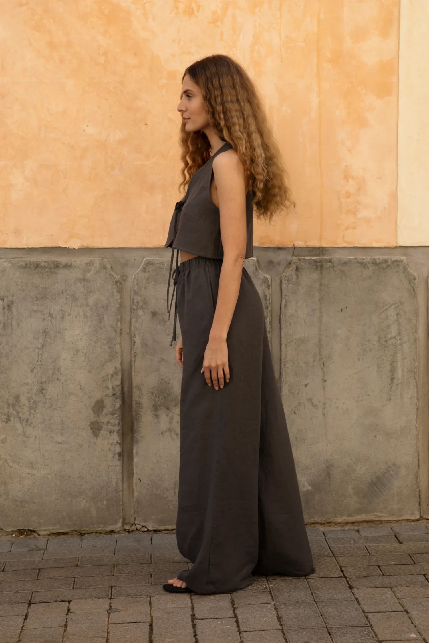 Lniane spodnie Essence - Dark Grey