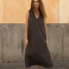 Lniana sukienka Midi V Harmony - Dark Grey
