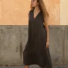 Lniana sukienka Midi V Harmony - Dark Grey