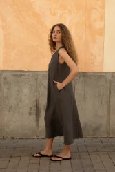 Lniana sukienka Midi V Harmony - Dark Grey