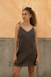 Lniana sukienka Mini Bloom - Dark Grey