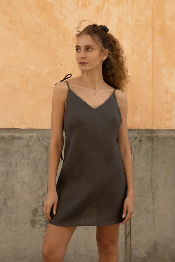 Lniana sukienka Mini Bloom - Dark Grey