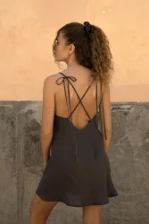 Lniana sukienka Mini Bloom - Dark Grey