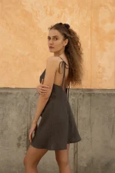 Lniana sukienka Mini Bloom - Dark Grey