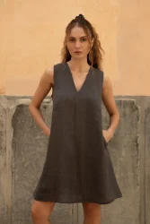 Lniana sukienka Mini V Harmony - Dark Grey