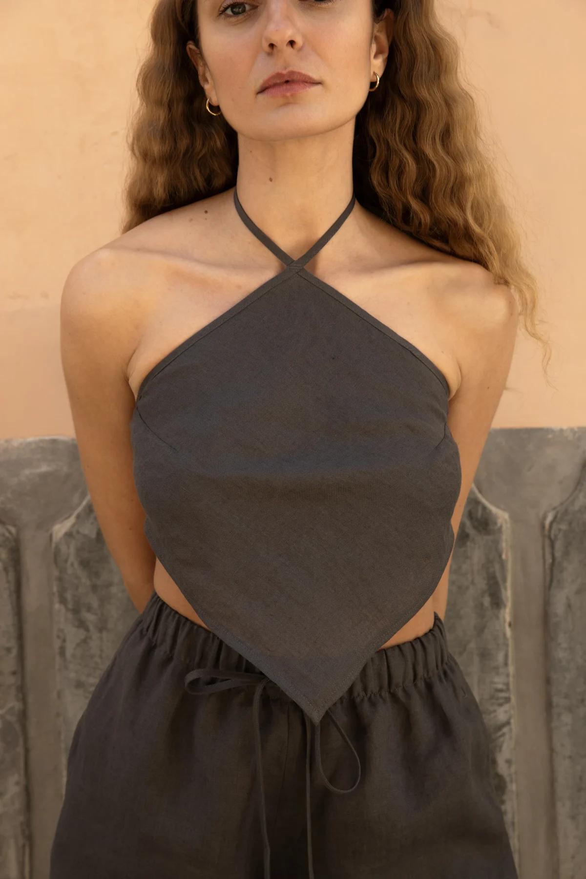 Lniany top Rhombus - Dark Grey