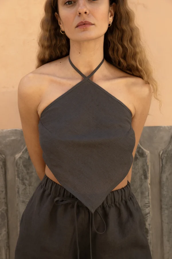 Lniany top Rhombus - Dark Grey