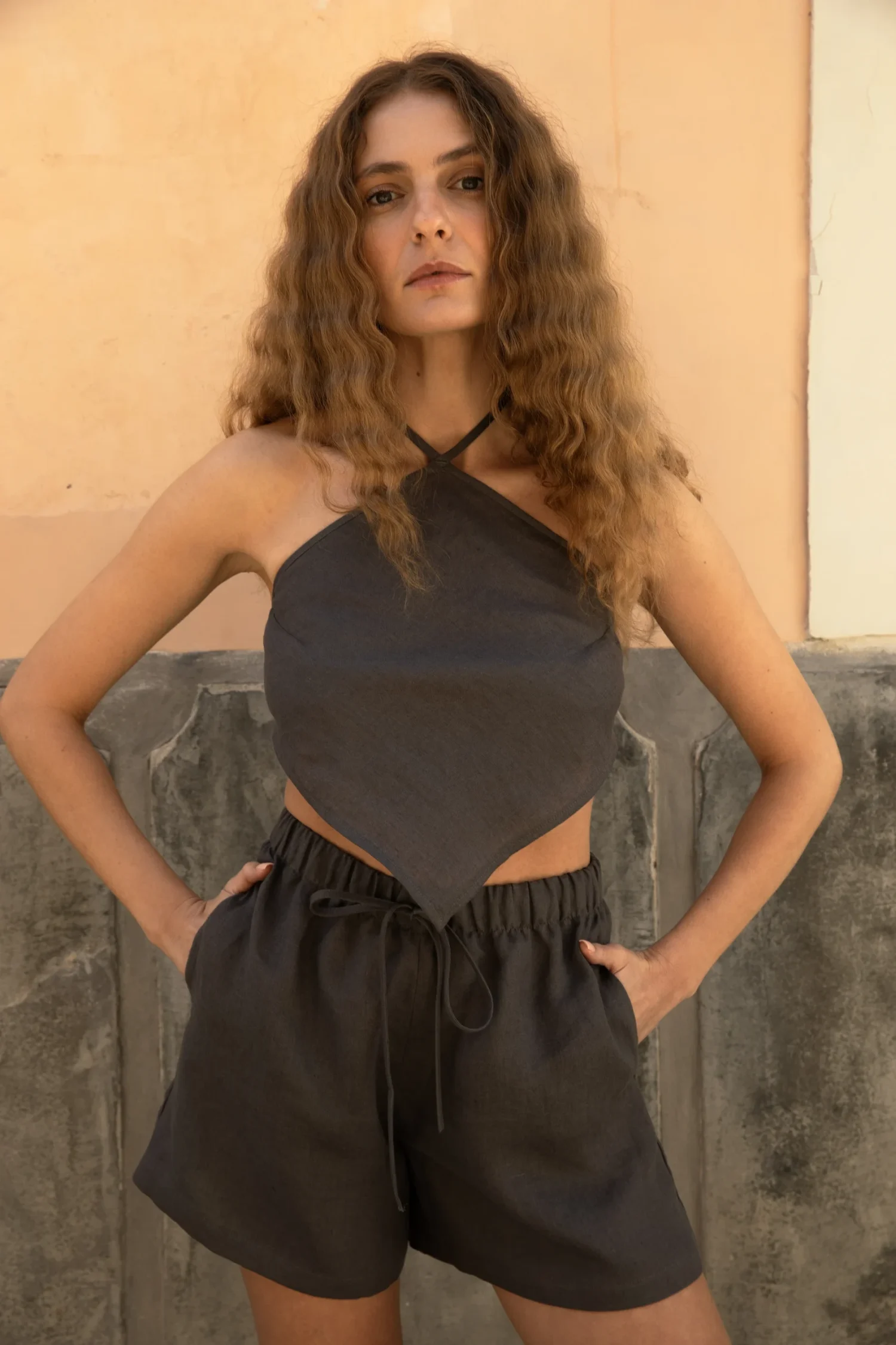 Lniany top Rhombus - Dark Grey