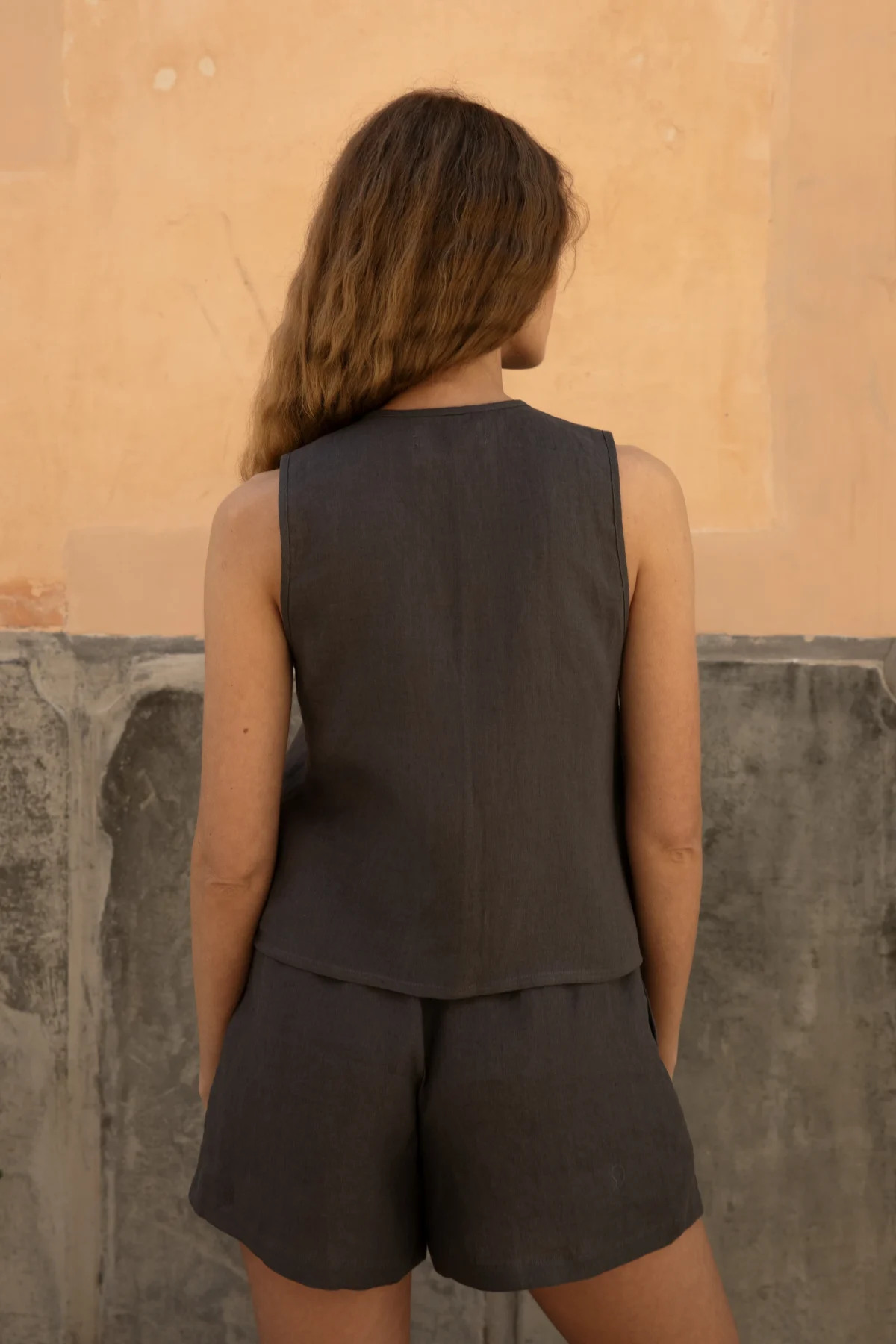 Lniana bluzka V Bow - Dark Grey