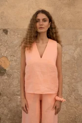 Lniana bluzka V Harmony - Peachy Rose