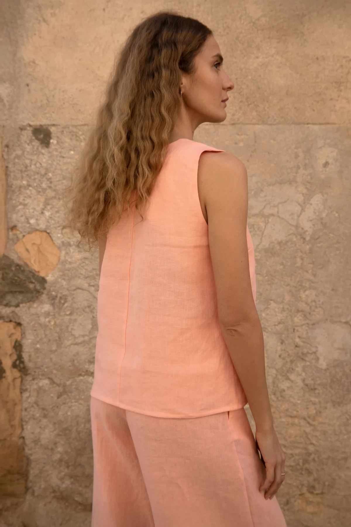 Lniana bluzka V Harmony - Peachy Rose