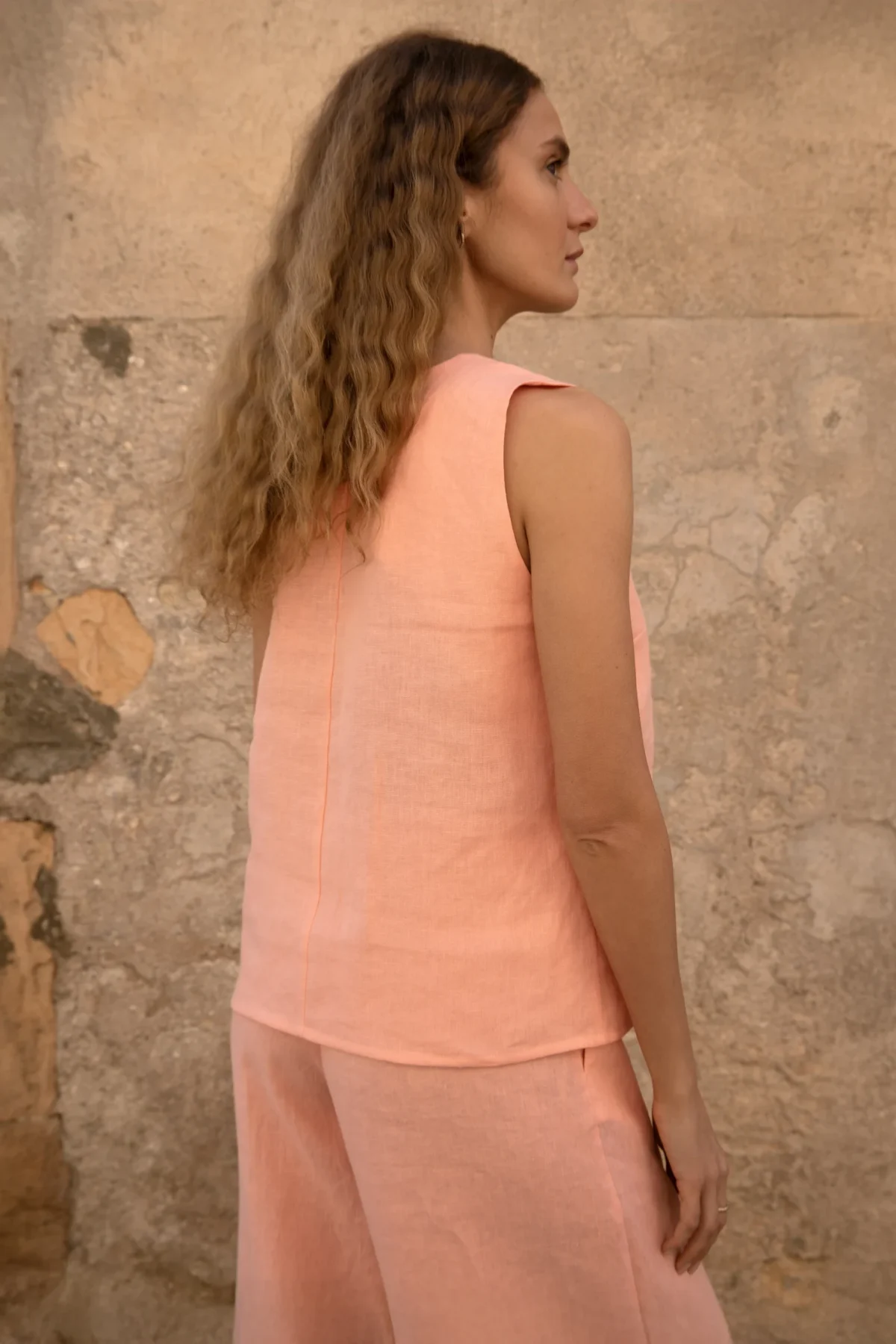 Lniana bluzka V Harmony - Peachy Rose