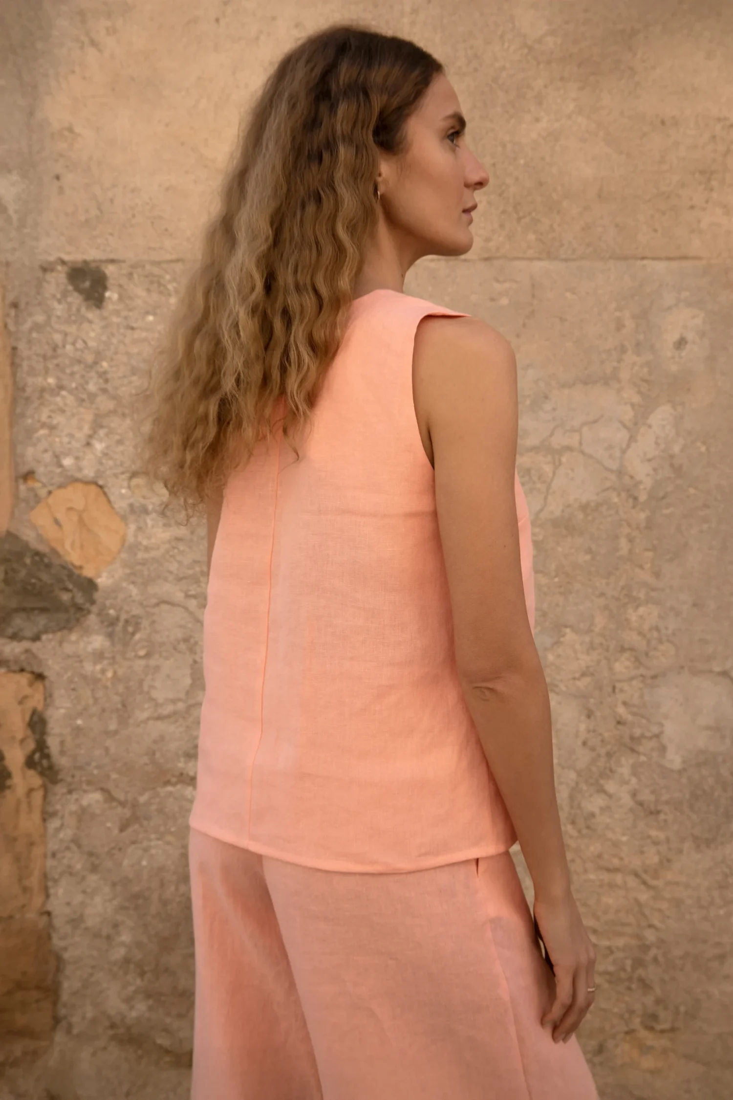 Lniana bluzka V Harmony - Peachy Rose