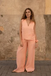 Lniana bluzka V Harmony - Peachy Rose