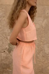 Lniany top V Bow - Peachy Rose